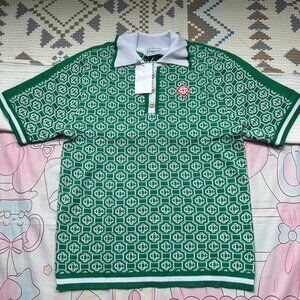 Casablanca Green Logo Lurex Jacquard Polo T-Shirt